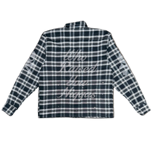 Load image into Gallery viewer, Plaid shirt with text on a black background