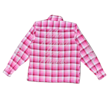 Load image into Gallery viewer, Pink plaid shirt on a gray floor
