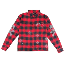 Load image into Gallery viewer, Red and black plaid shirt with floral patterns