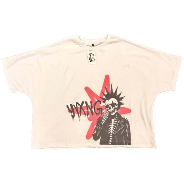 Yvxng white skeleton punk star shirt