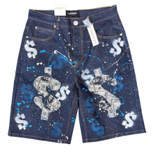Load image into Gallery viewer, Two denim placemats with robot design on a beige carpet
